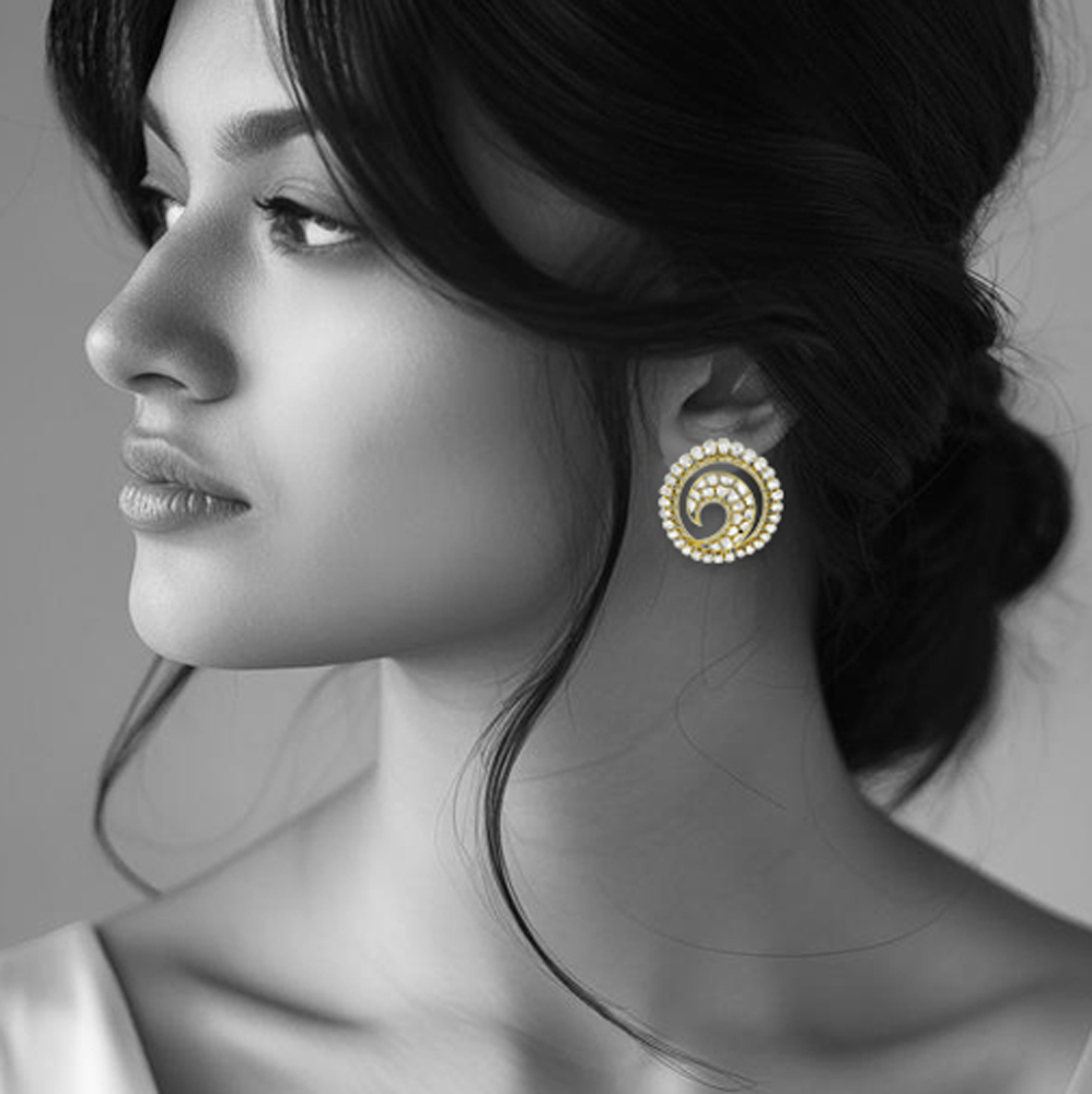 Polki Stud Earrings with Swirl Pattern